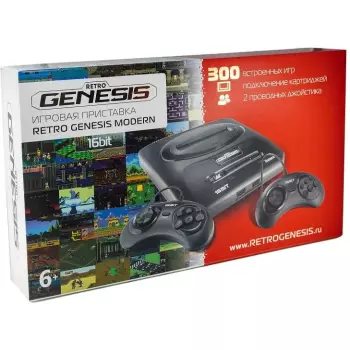Sega Retro Genesis Modern (300 в 1) + 300 встроенных игр + 2 геймпада (Черная)
