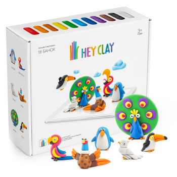 Воздушный пластилин для лепки "HEY CLAY "Залипаки" Птицы" (набор 18 банок)