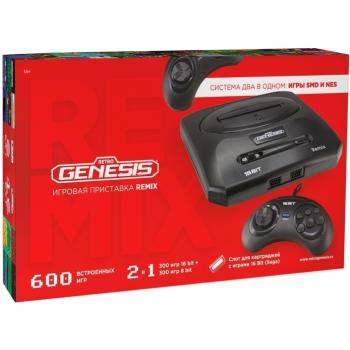 Sega Retro Genesis Remix 16 BIT + 8 BIT (600 в 1) + 600 встроенных игр + 2 проводных геймпада (Черная)